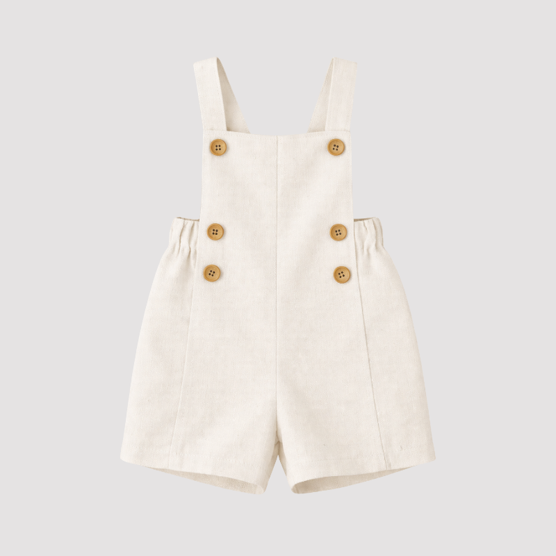 Jardineira Infantil Bebê Unissex Linho Off White