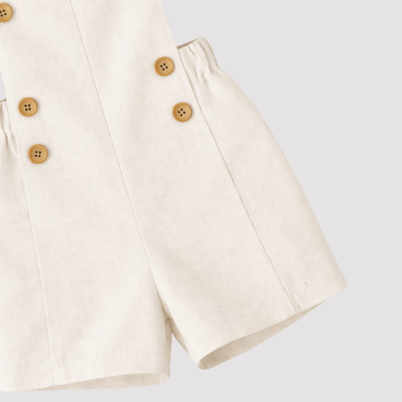 Jardineira Infantil Bebê Unissex Linho Off White