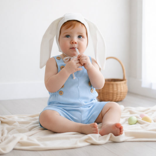 Jardineira Infantil Bebê Unissex Linho Azul