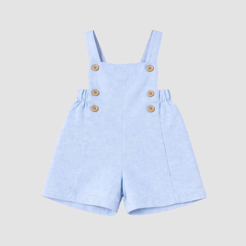 Jardineira Infantil Bebê Unissex Linho Azul