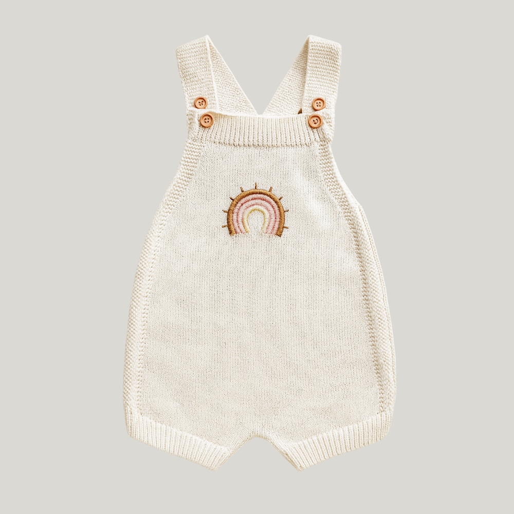 Jardineira Tricot Bebê Rainbow Off White