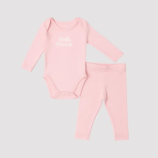 Conjunto Bebê Algodão Organic Hello Mundo Rosa