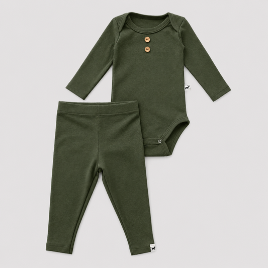 Conjunto Bebê Algodão Organic buttons Longo Musgo