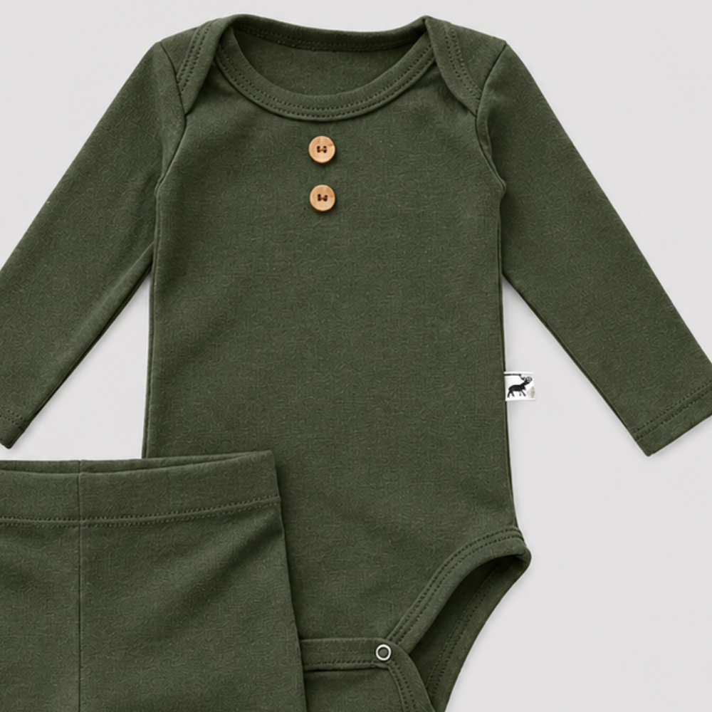 Conjunto Bebê Algodão Organic buttons Longo Musgo