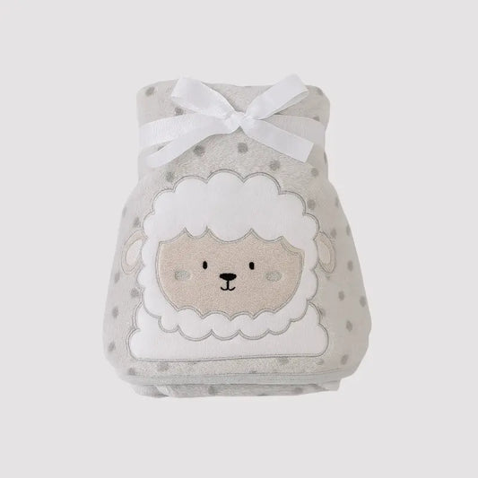 Cobertor Bebe Bordado De Microfibra Ovelha Cinza