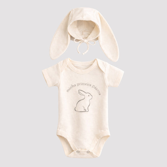Kit 2 peças Body e Touca Primeira Páscoa Unissex