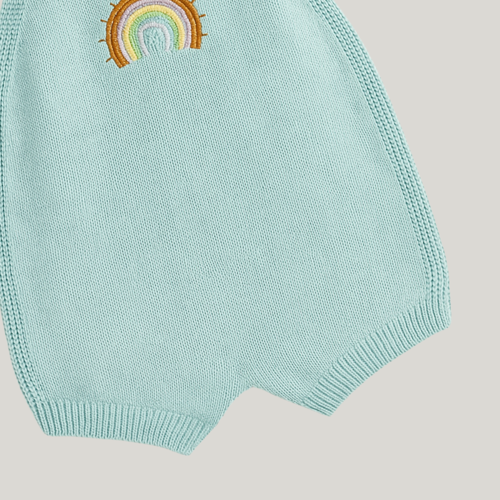 Jardineira Tricot Bebê Rainbow Verde Agua