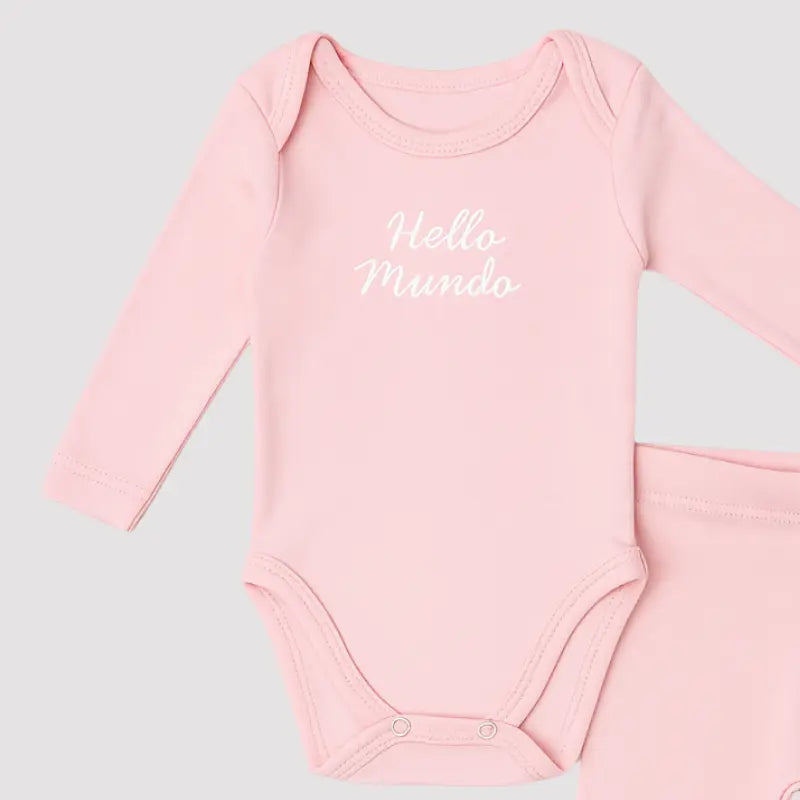 Conjunto Bebê Algodão Organic Hello Mundo Rosa