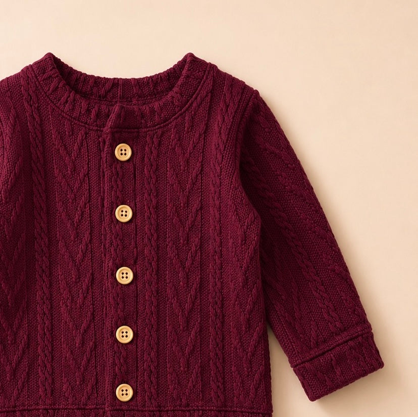 Casaco Bebê Cardigan Tricot Bordo