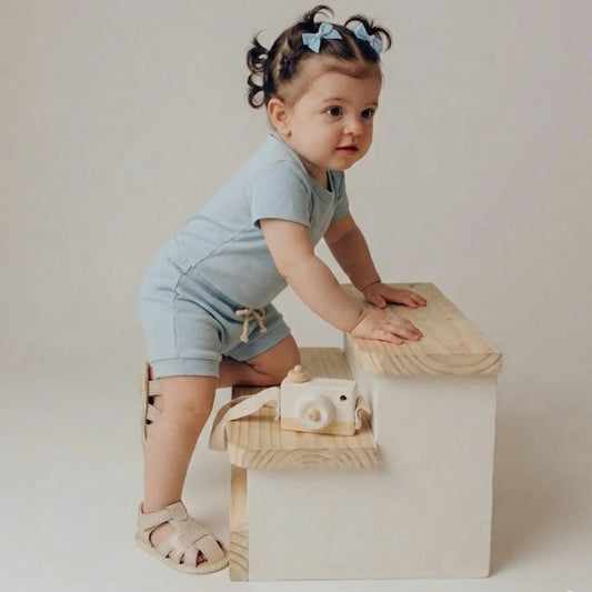 Conjunto Bebe Algodão Orgânic Azul Claro Curto