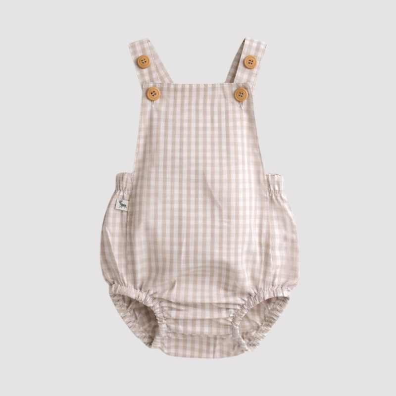 Beige Chess Baby Romper