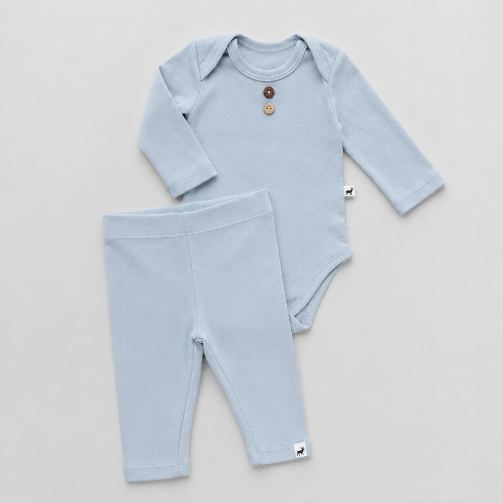 Conjunto Bebê Algodão Organic buttons longo Cinza