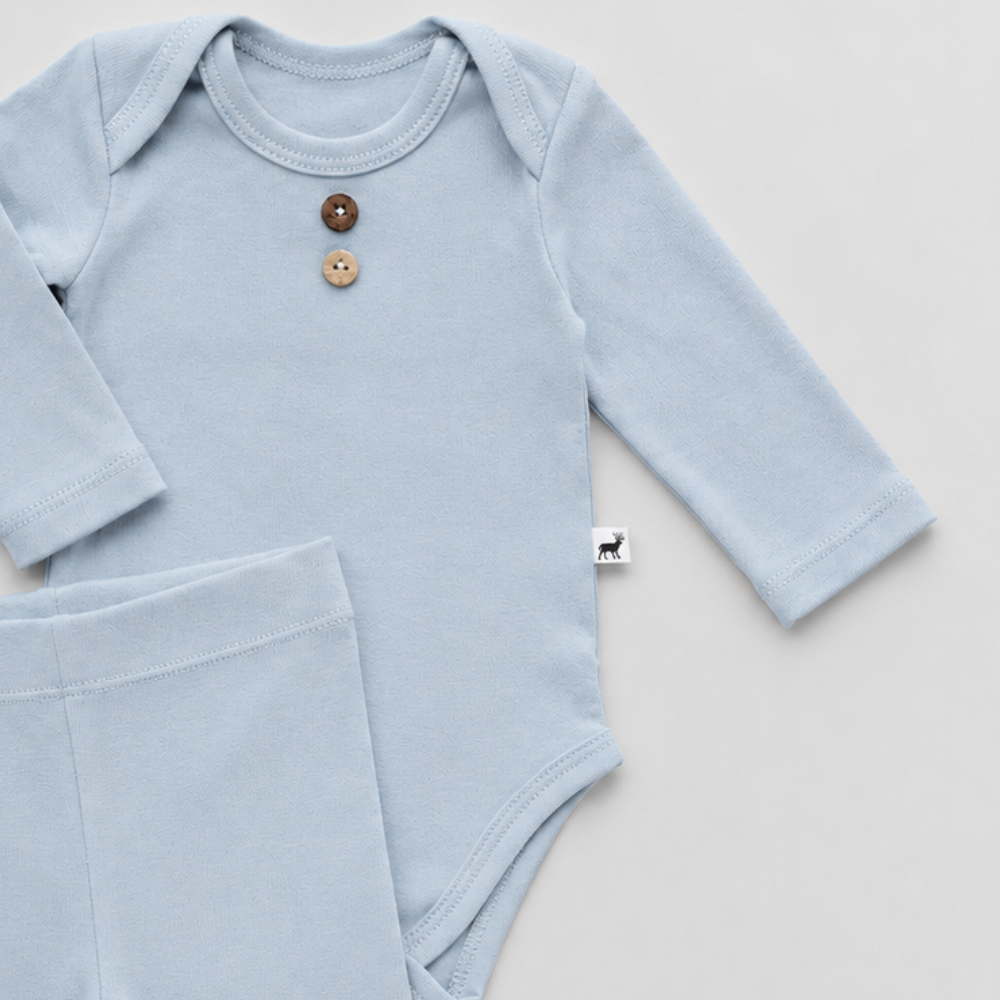 Conjunto Bebê Algodão Organic buttons longo Cinza