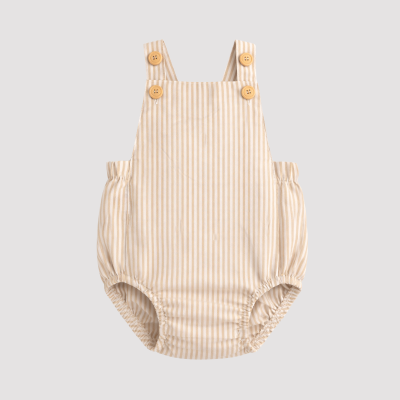Romper Bebê Linho Vintage Listras Caramelo