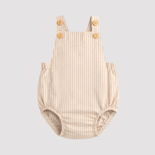 Romper Bebê Linho Vintage Listras Caramelo