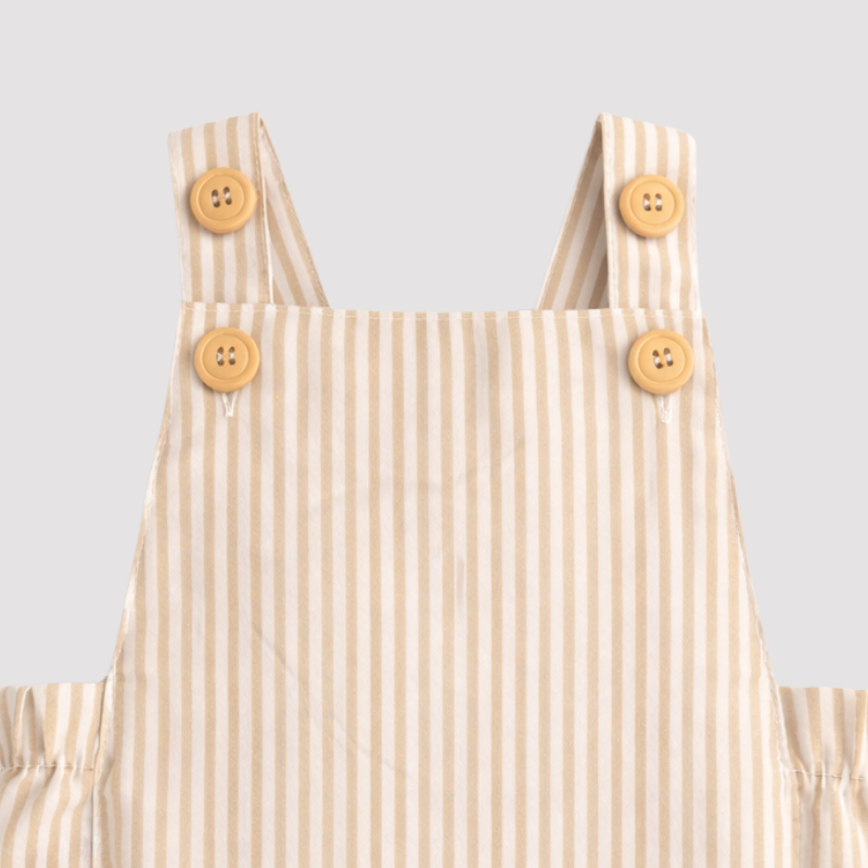 Romper Bebê Linho Vintage Listras Caramelo
