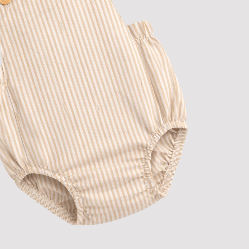 Romper Bebê Linho Vintage Listras Caramelo
