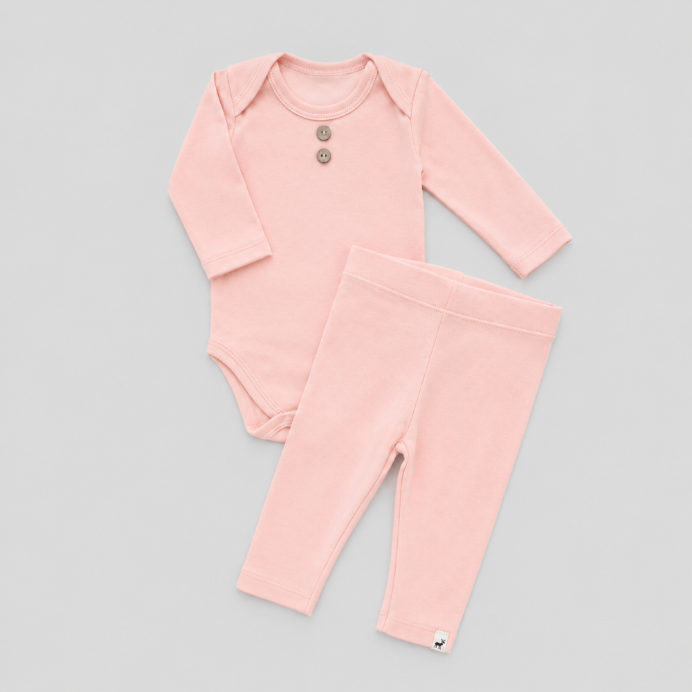 Conjunto Bebê Algodão Organic buttons longo Salmão