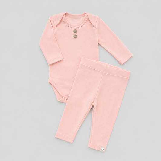 Conjunto Bebê Algodão Organic buttons longo Salmão