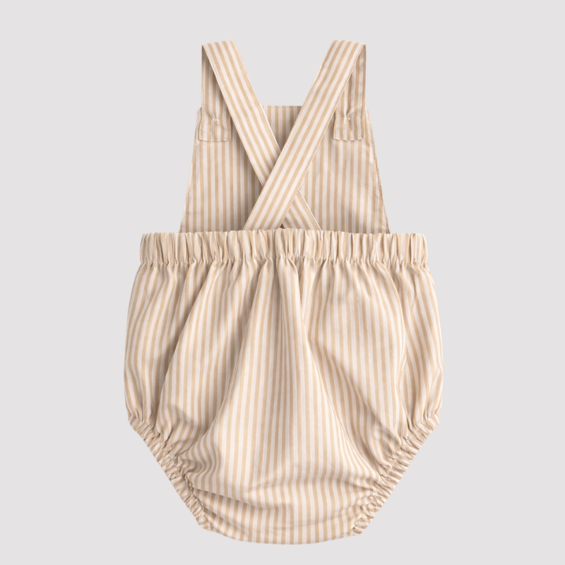 Romper Bebê Linho Vintage Listras Caramelo