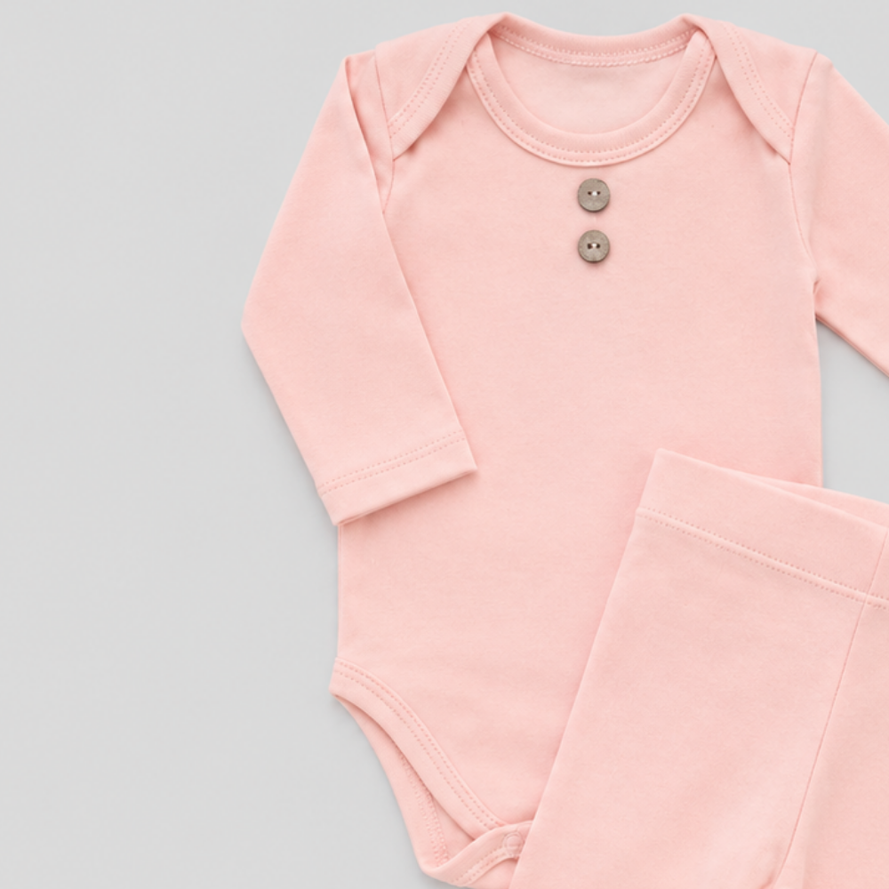 Conjunto Bebê Algodão Organic buttons longo Salmão