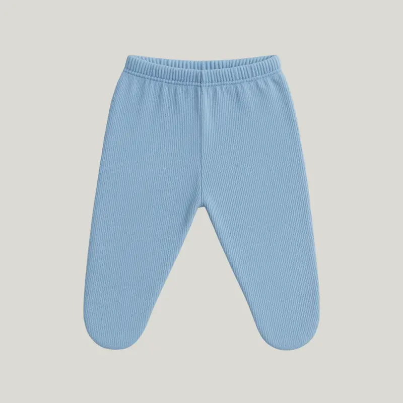 Calça Bebê Algodão Prematuro Com Pezinho Blue
