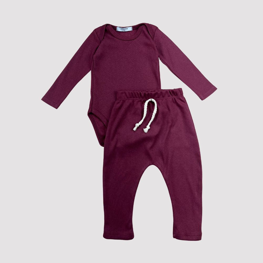 Conjunto de bebé de algodón orgánico largo unisex burdeos