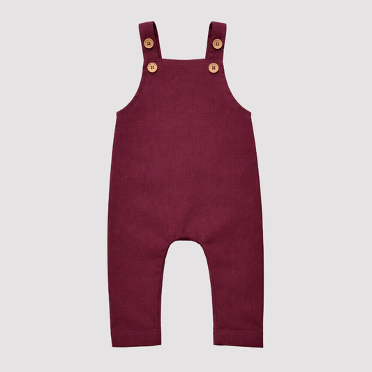 Jardineira Bebê Linho Leif Longa Bordo