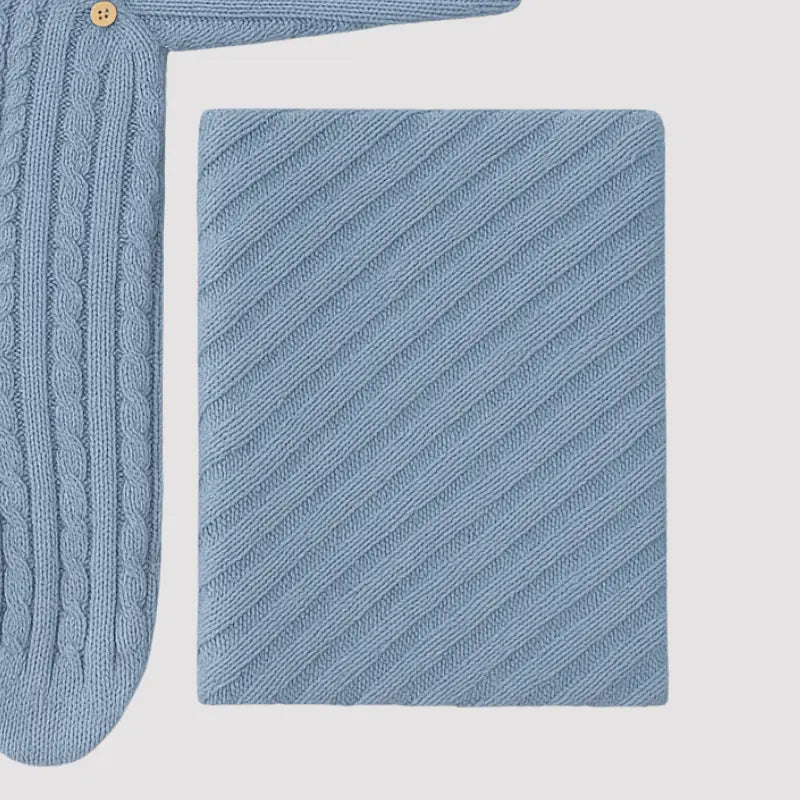 Kit Saída Maternidade Bebê Tricot Trançado Buttons 2 Peças Baby Blue