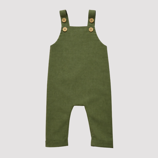 Jardineira Bebê Linho Leif Longa Musgo