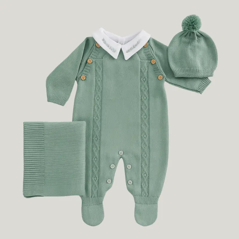 Kit saída Maternidade Menino Tricot 4 Peças Nature Verde Menta