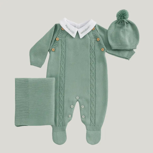 Kit saída Maternidade Menino Tricot 4 Peças Nature Verde Menta