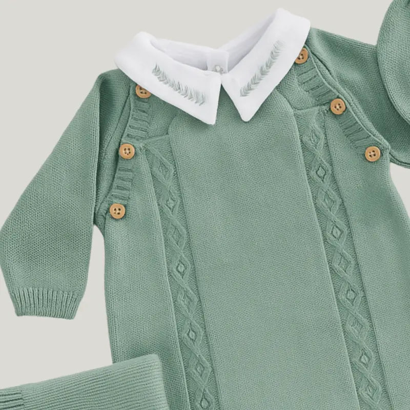 Kit saída Maternidade Menino Tricot 4 Peças Nature Verde Menta
