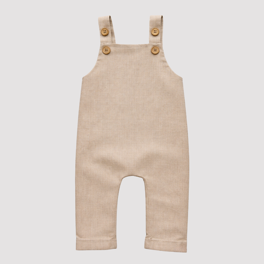 Jardineira Bebê Linho Leif Longa Cru