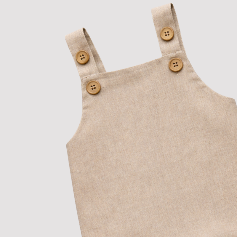 Jardineira Bebê Linho Leif Longa Cru