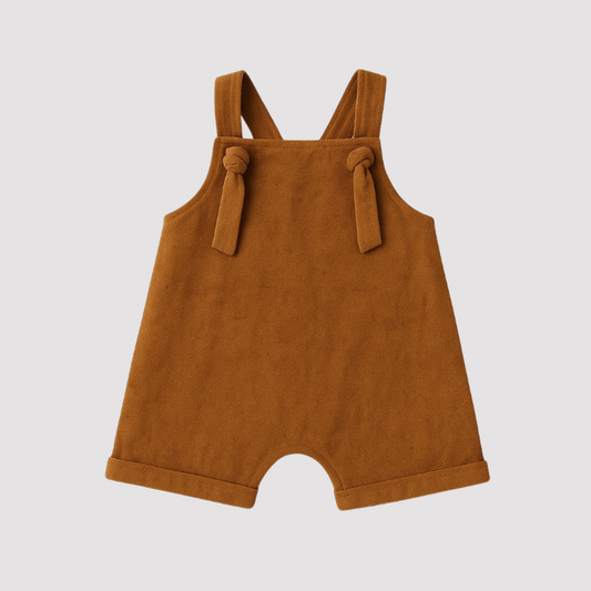 Jardineira Nó Bebê Linho Ocre