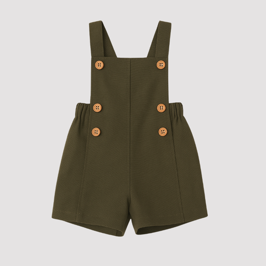 Jardineira Infantil Bebê Unissex Linho Musgo