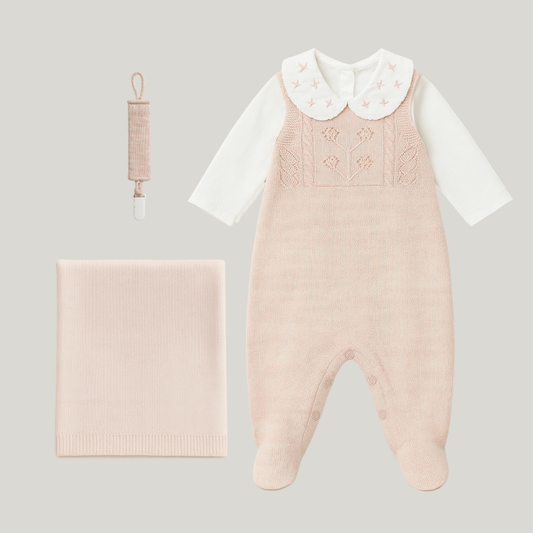 Kit Saída Maternidade Menina Tricot 4 Peças Siena Salmão