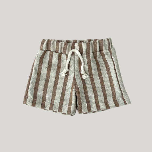 Short Bebê Linho Listras Caramelo