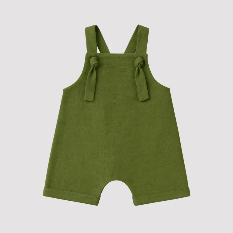 Jardineira Nó Bebê Linho Verde Musgo