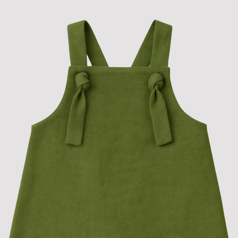 Jardineira Nó Bebê Linho Verde Musgo