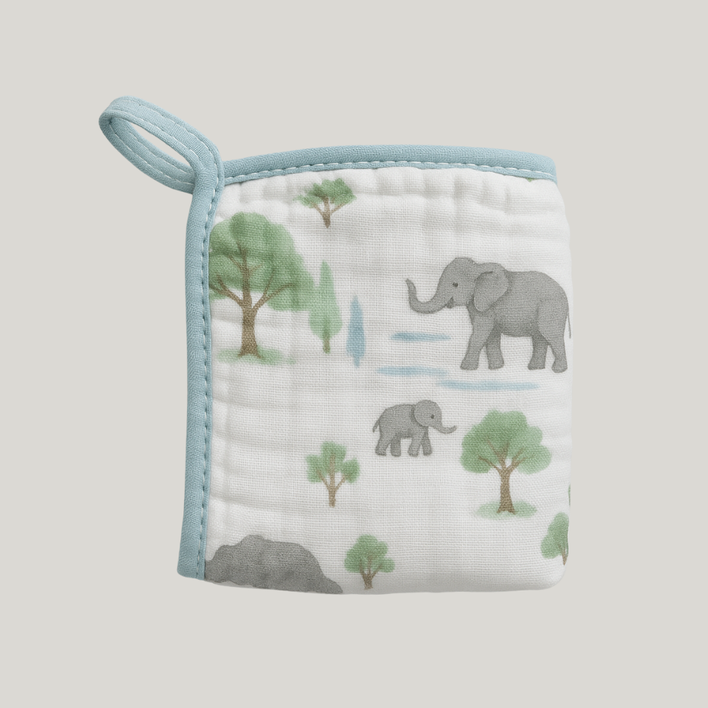 Paninho De Boca Bebê Soft Algodão Florest Azul Com Prendedor De Chupeta