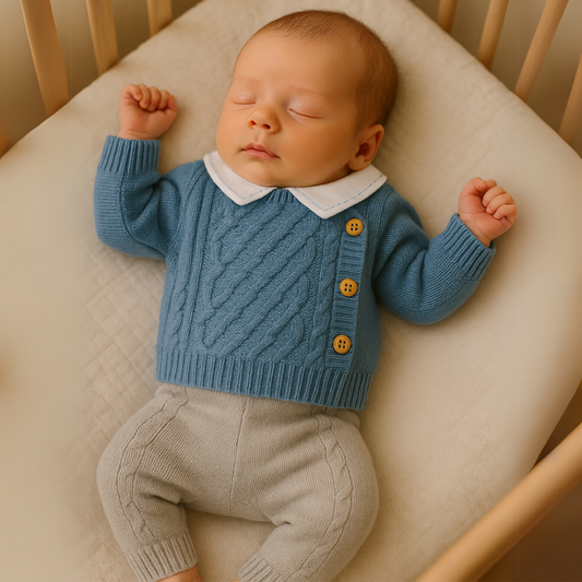 Kit Saída Maternidade Menino Tricot 4 Peças Henrry Blue