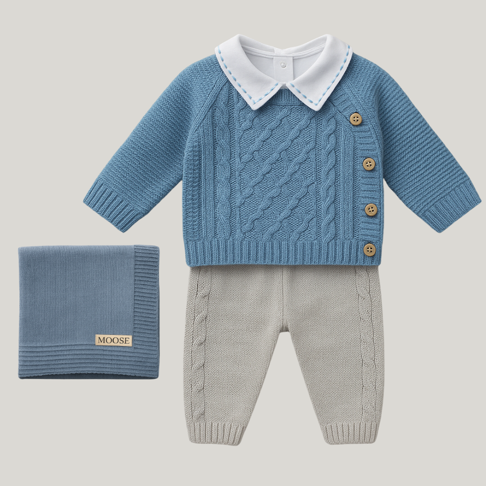 Kit Saída Maternidade Menino Tricot 4 Peças Henrry Blue