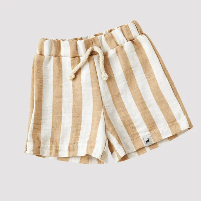 Short Bebê Linho Beach Listras Caqui