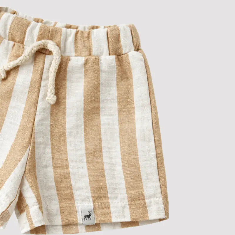Short Bebê Linho Beach Listras Caqui