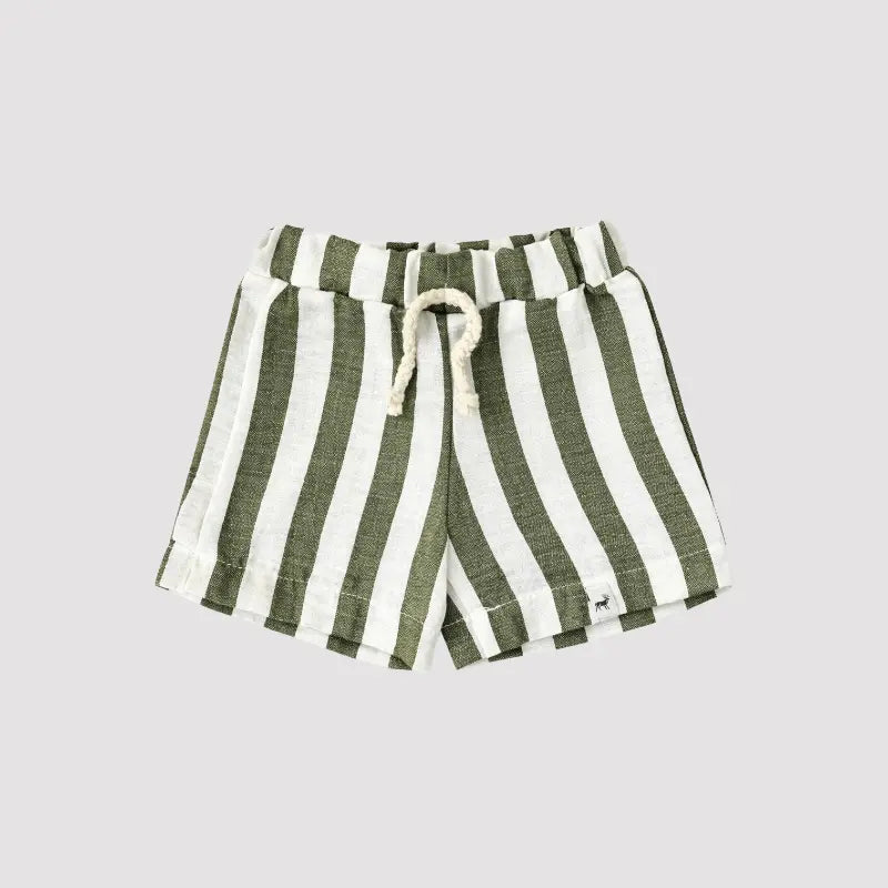 Short Bebê Linho Beach Listras Musgo