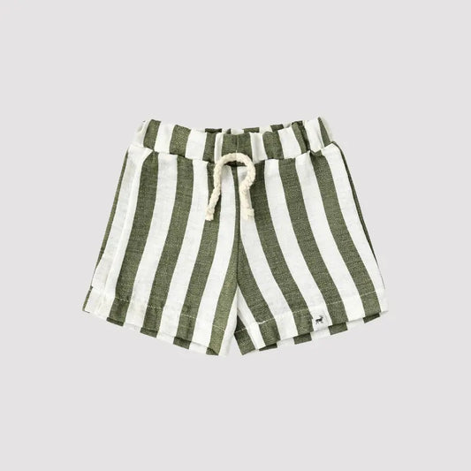 Short Bebê Linho Beach Listras Musgo
