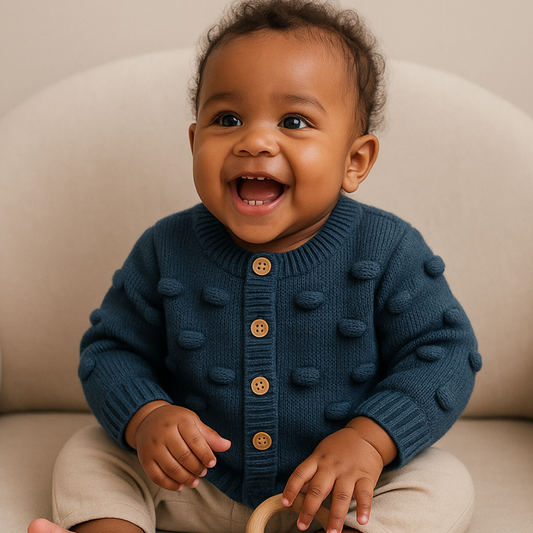 Cardigan Bebê Tricot Azul Jeans