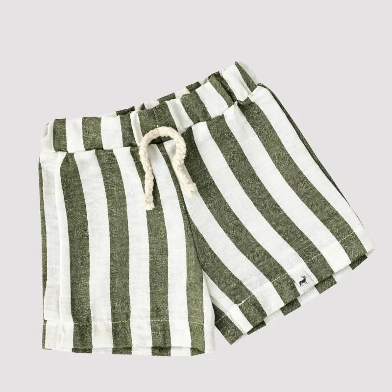 Short Bebê Linho Beach Listras Musgo